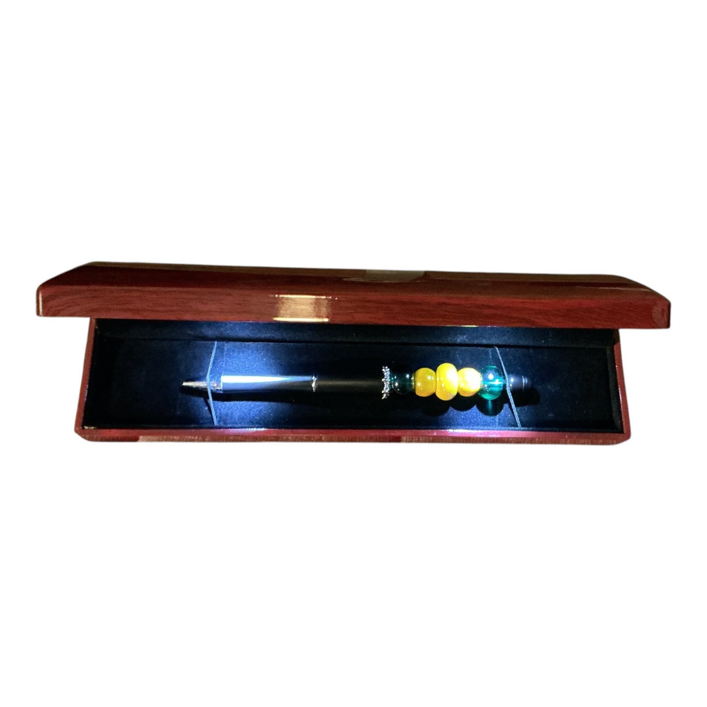 One-of-a-Kind Handcrafted Jamaica-Inspired Beaded Pen in Luxury Wooden Gift Box