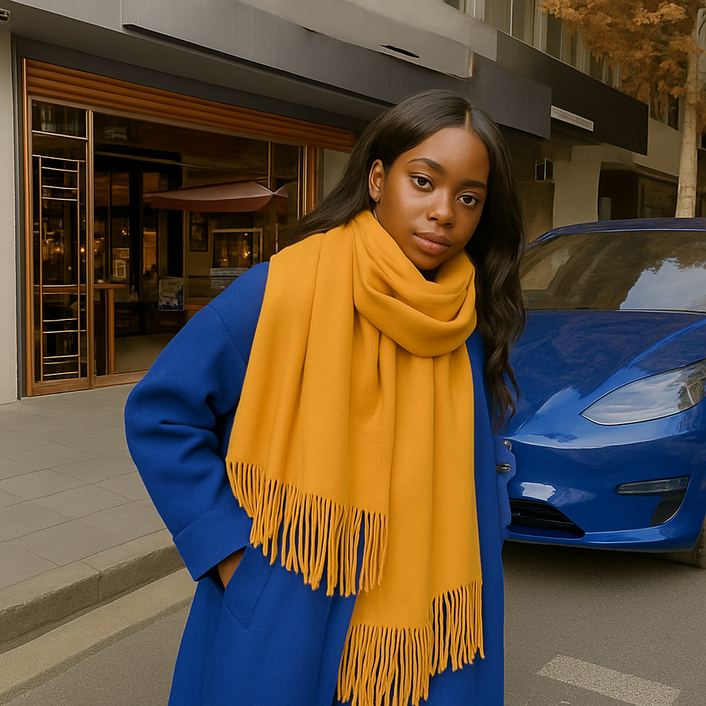 Lovely Gold Green Scarf with a Blend of Cashmere