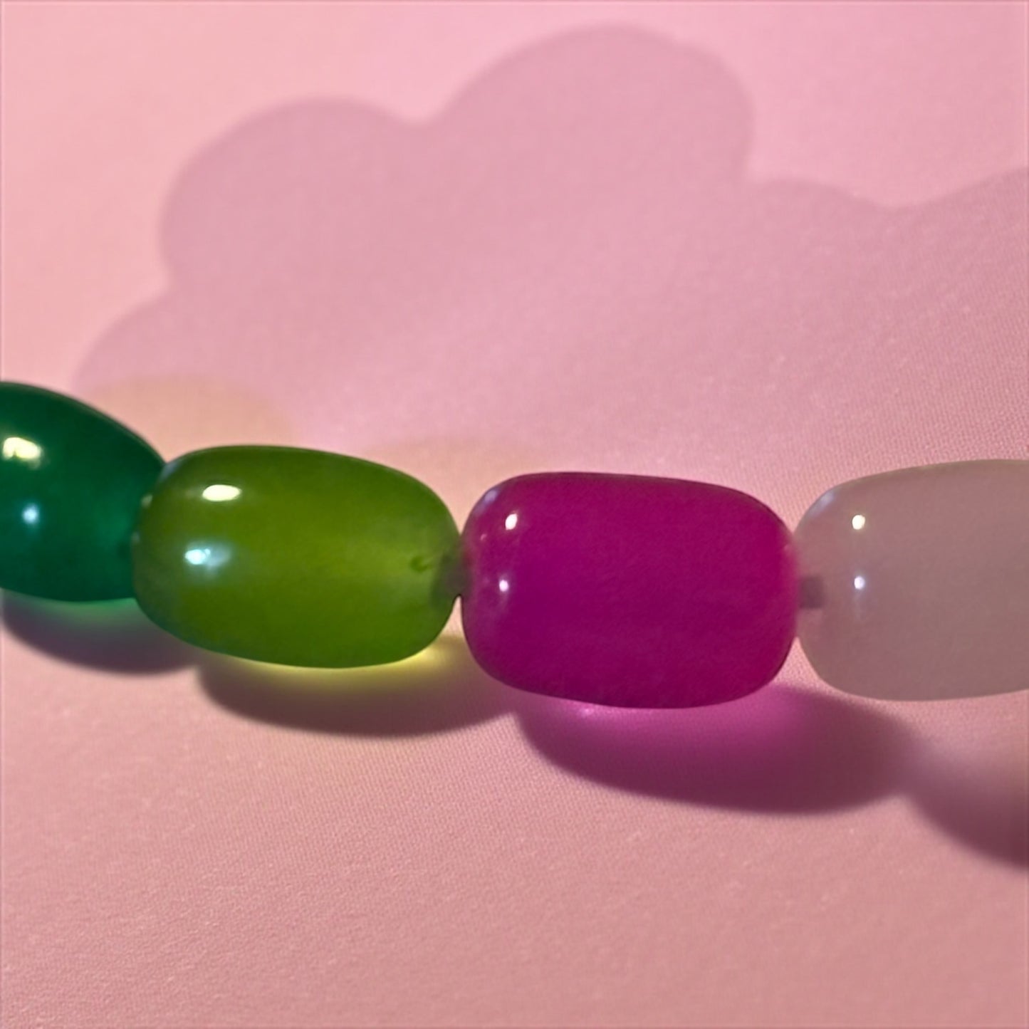 Pink and Green Cylindrical Glass Beads