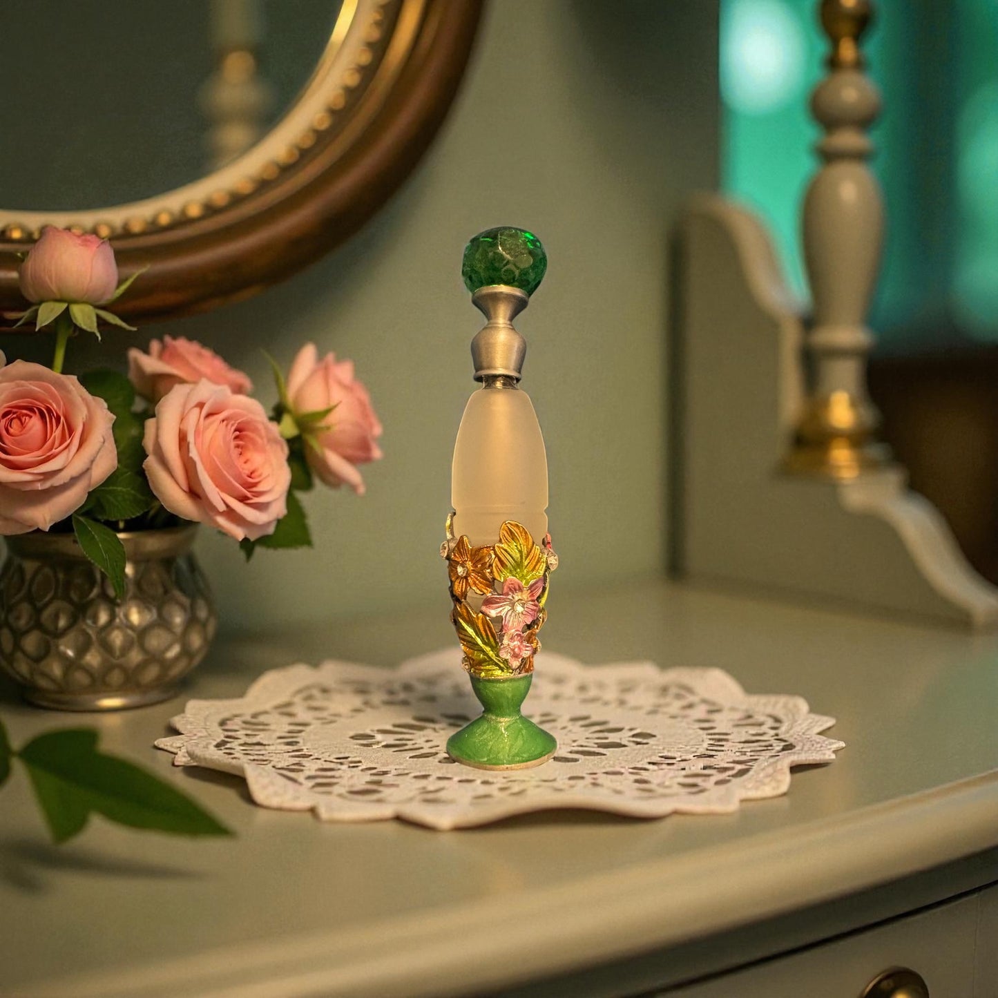 Pink and Green Vintage Perfume Bottle