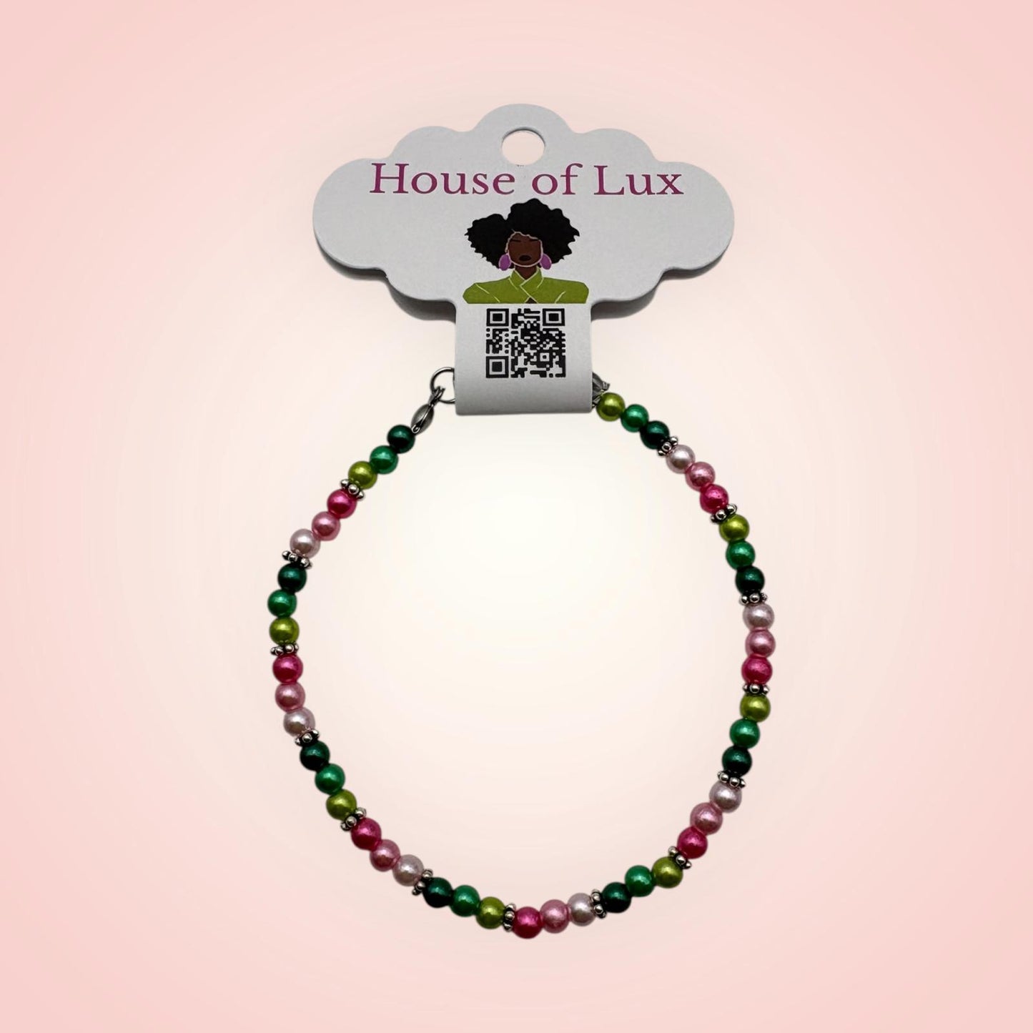 Pearl Ombre Pink and Green Faux Pearl Bracelet