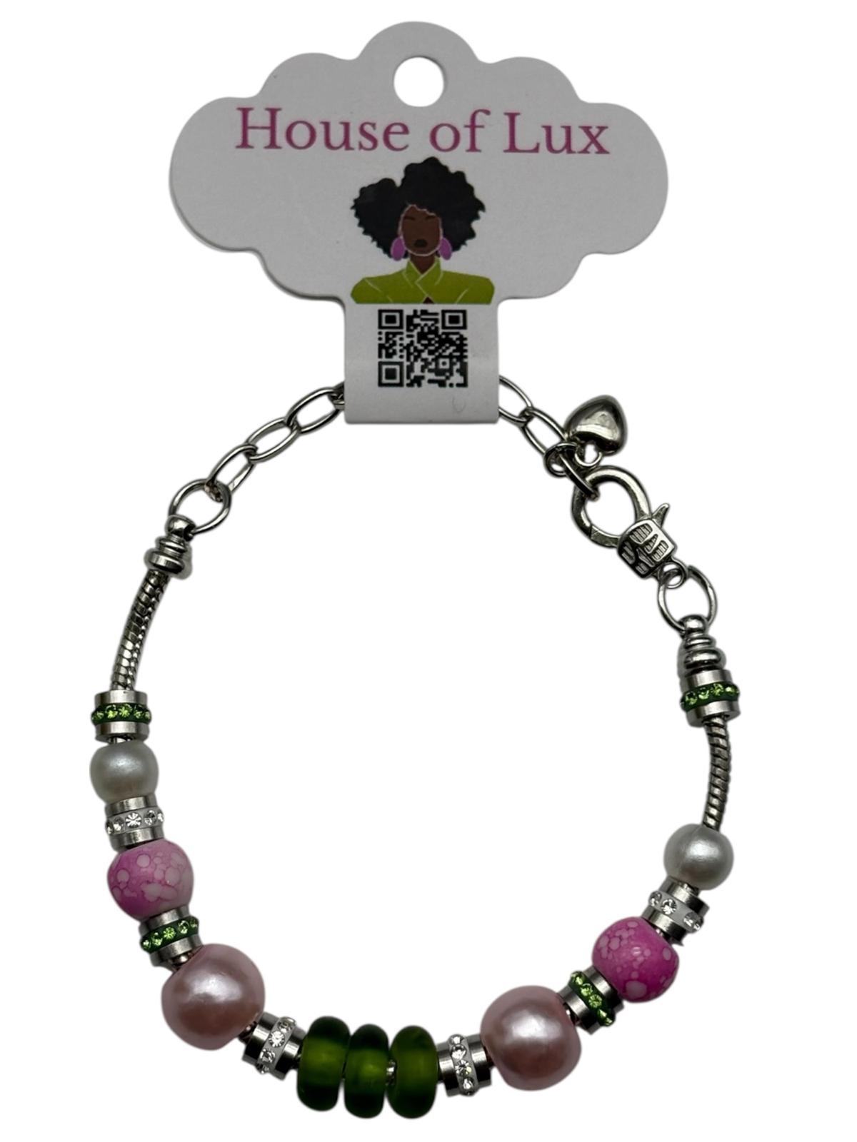 Stainless Steel Pink and Green Bracelet