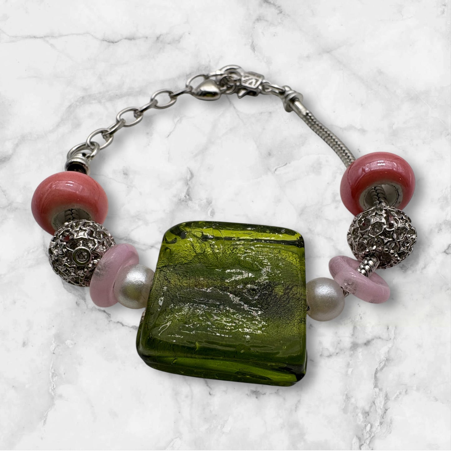Handcrafted Lampwork Glass & Stainless Steel Bracelet