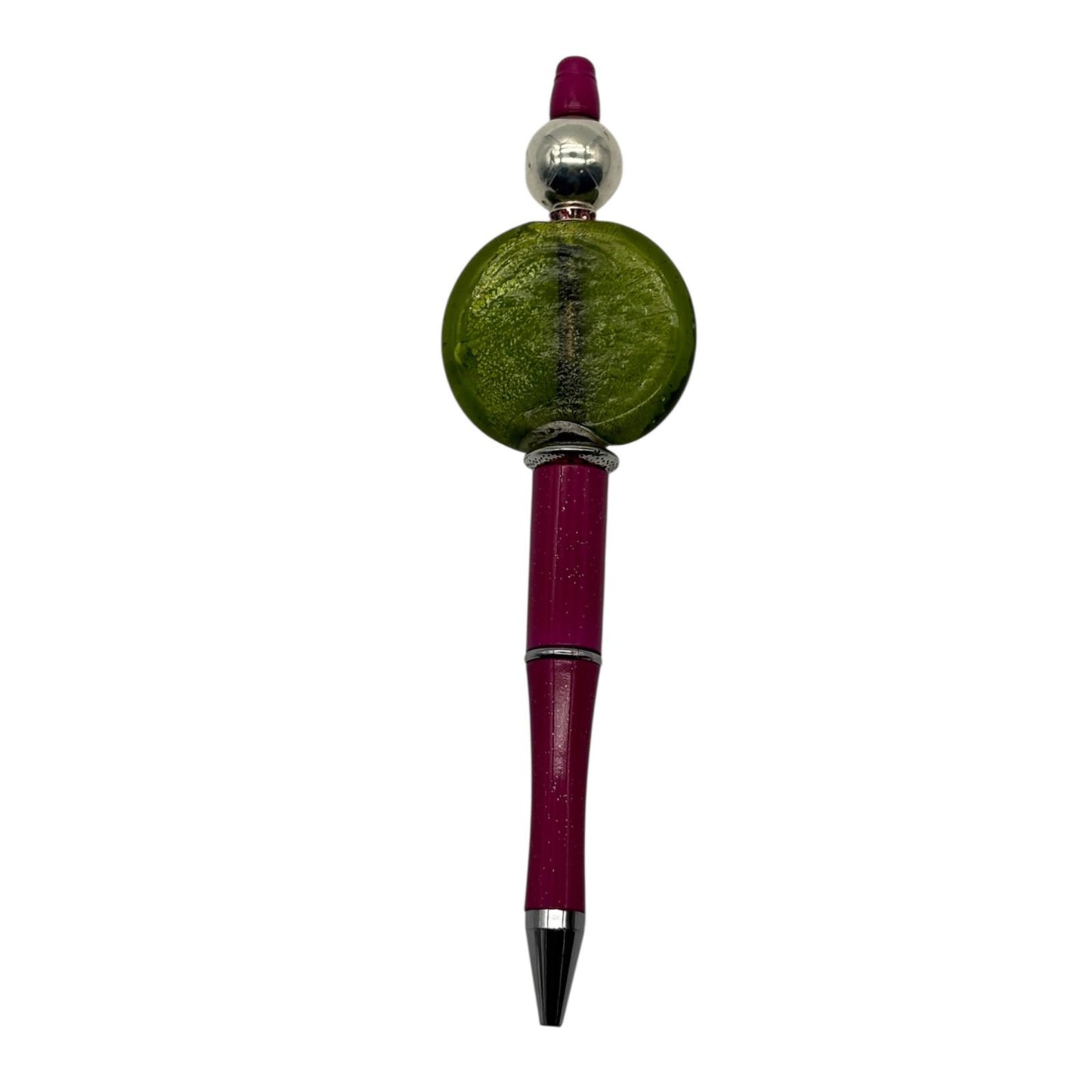 Writing Instrument: Handmade Fuchsia Pen with a Round Green Lampwork Bead