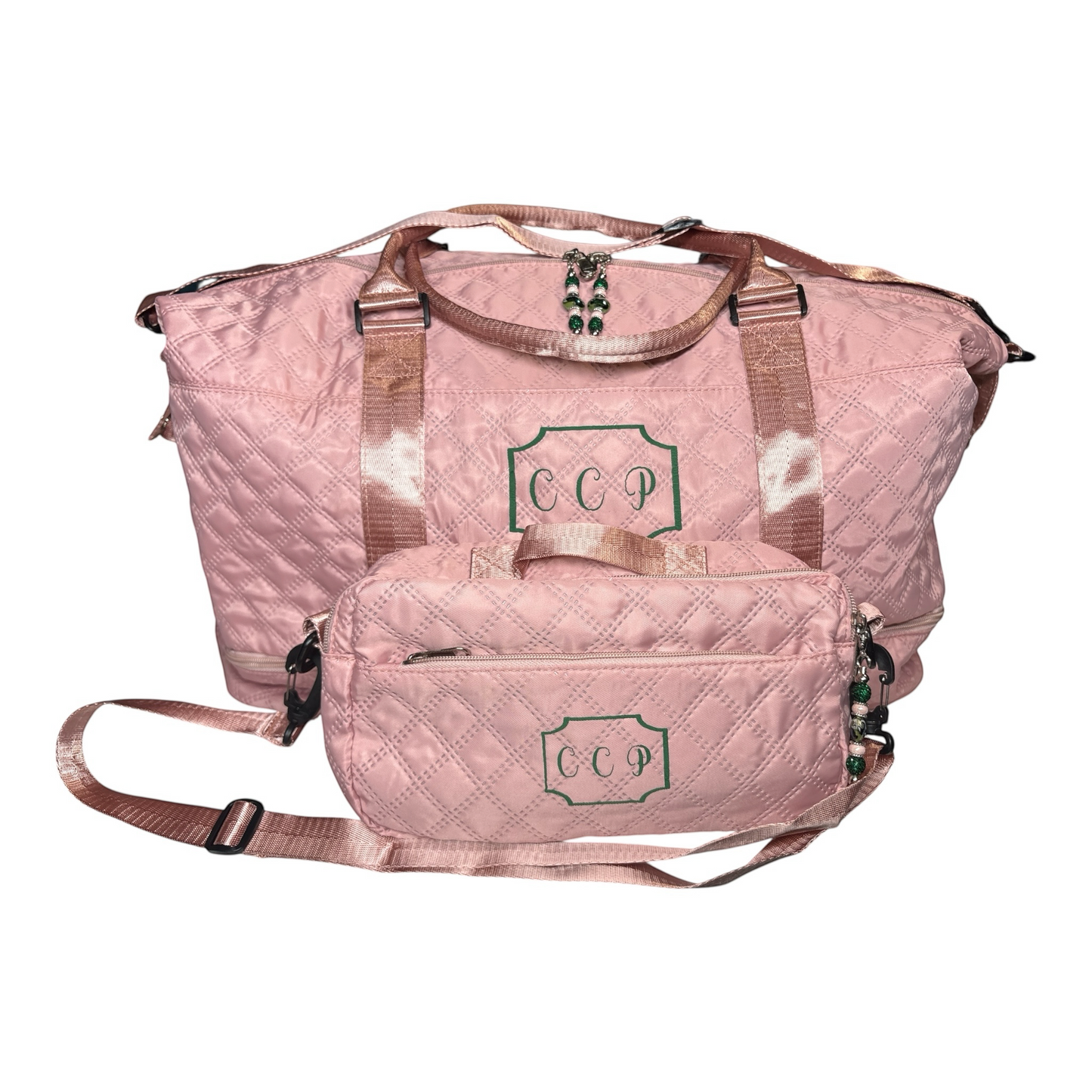 Pink and Green "Pretty Girl" Carryon Set Luggage Weekender Travel Bag