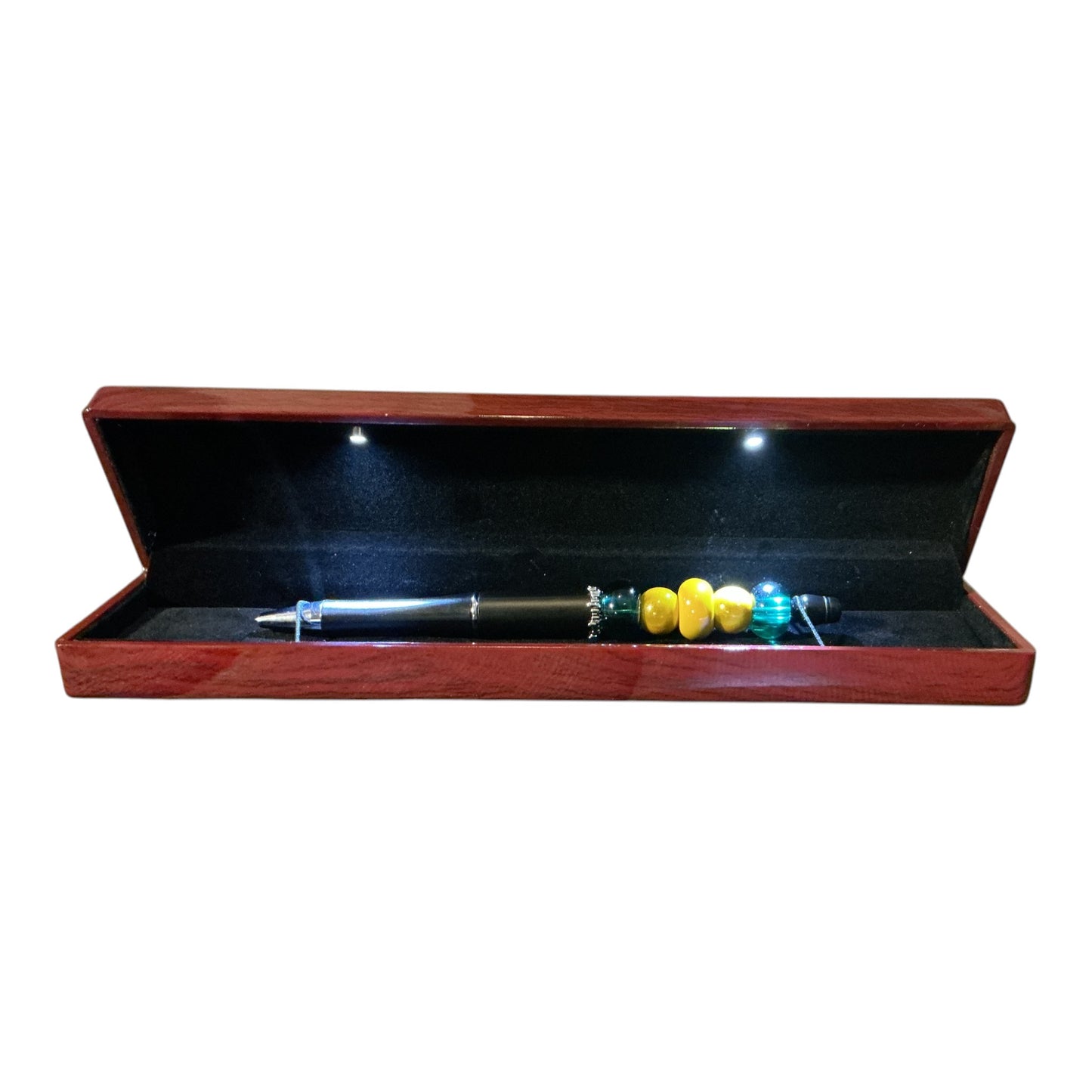 One-of-a-Kind Handcrafted Jamaica-Inspired Beaded Pen in Luxury Wooden Gift Box