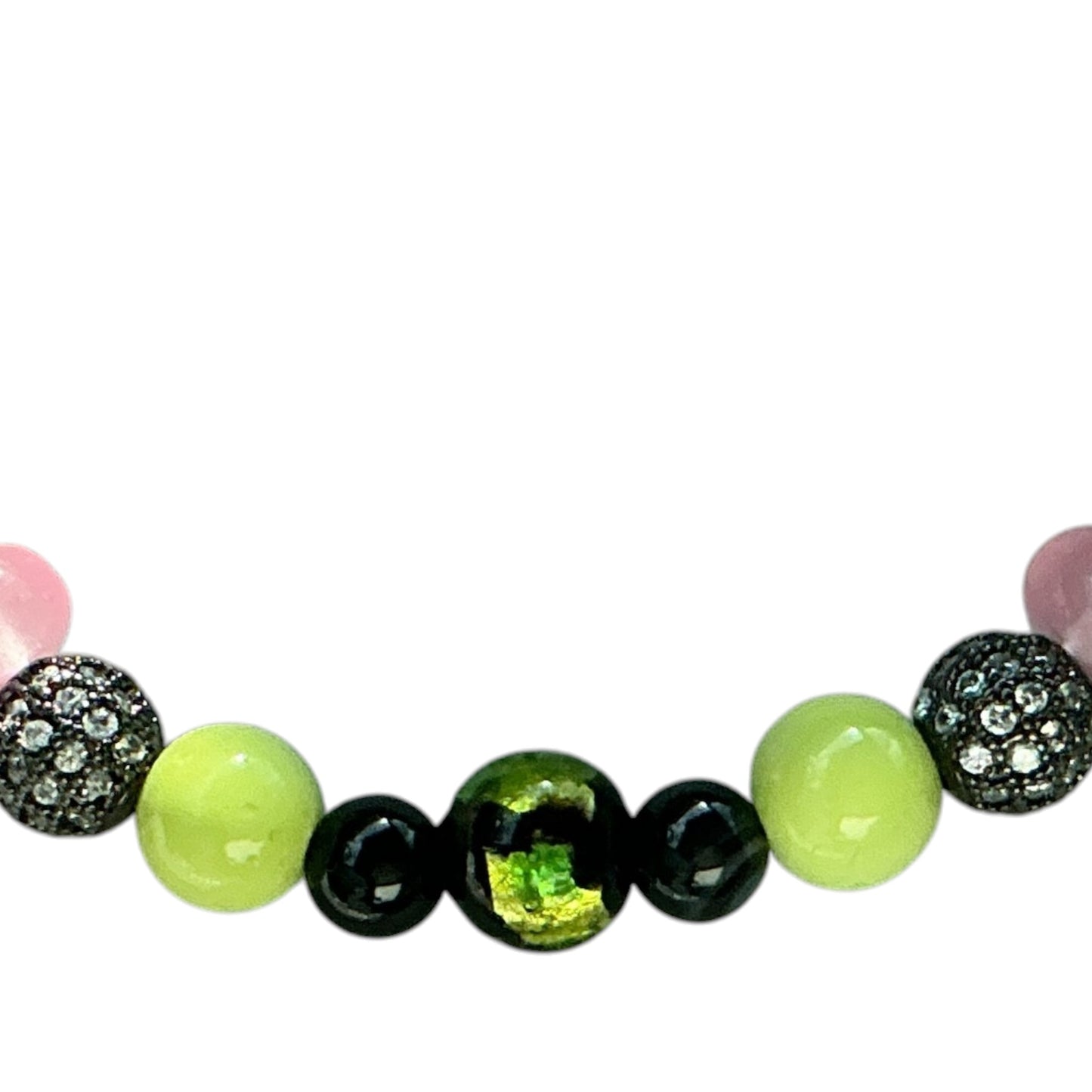 Stunning Bracelet with Marble Green Bead and Pink and Black Accents