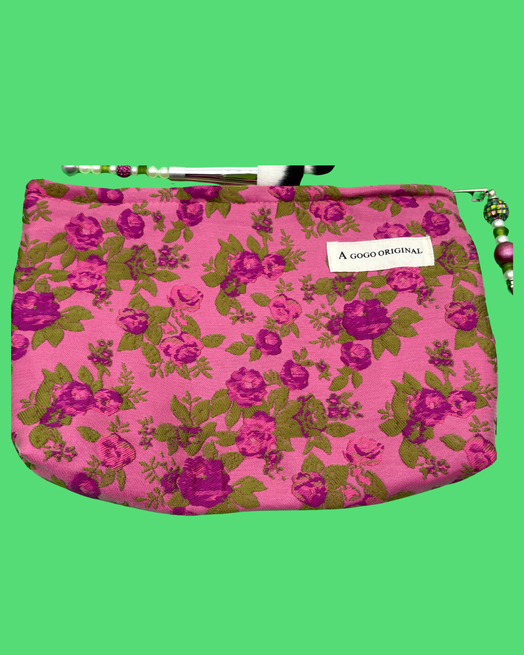 Makeup Collection: Pink & Green Makeup Bag with Matching Beaded Brushes