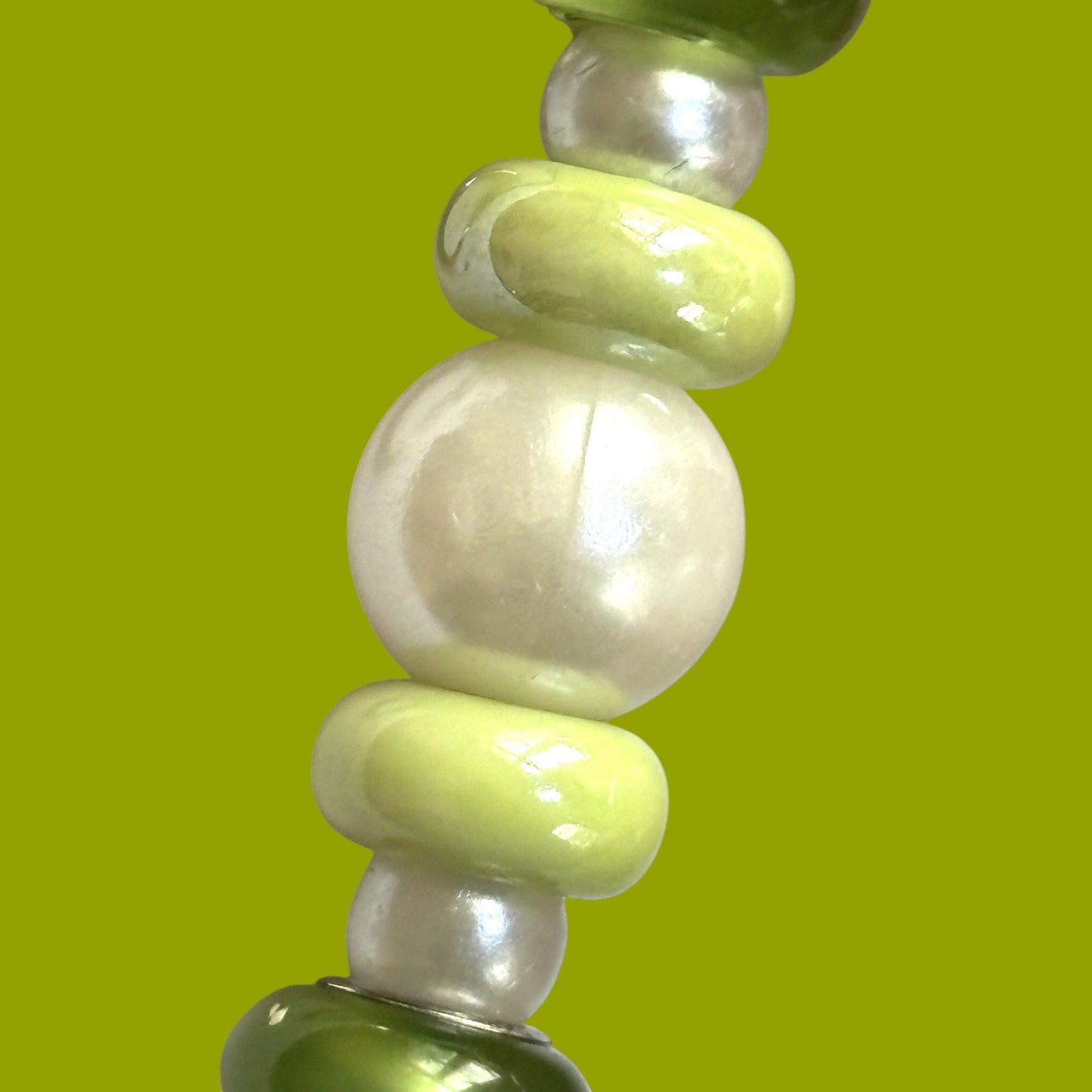 Handmade Pink and Green Line Number Keychain: Silver Murano Bead, Metal, Glass AKA