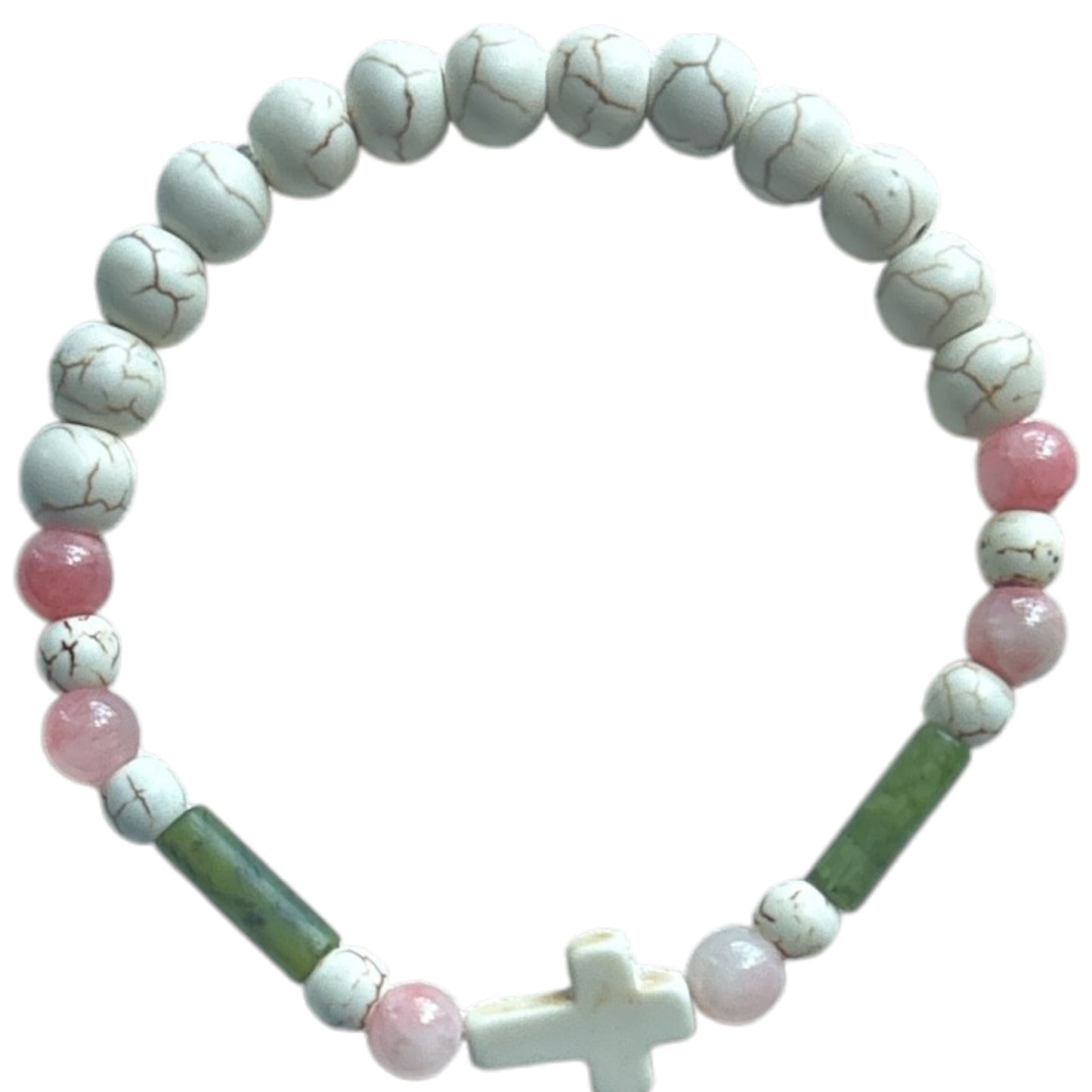 White Turquoise and Pink & Green Jade Bracelet