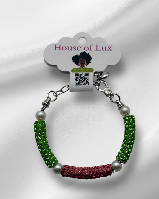 Rhinestone and faux pearl bracelet