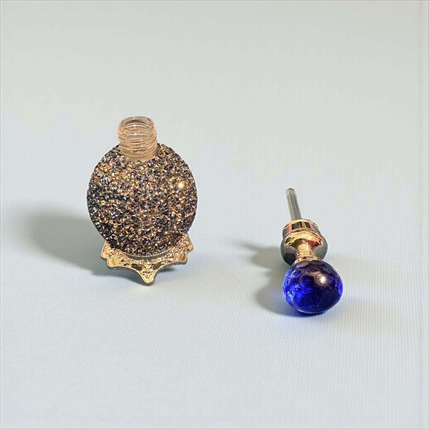 Elegant blue vintage perfume bottle