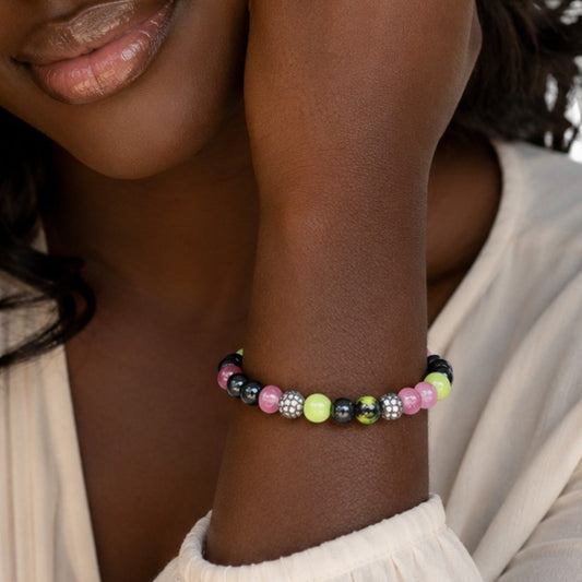 Stunning Bracelet with Marble Green Bead and Pink and Black Accents