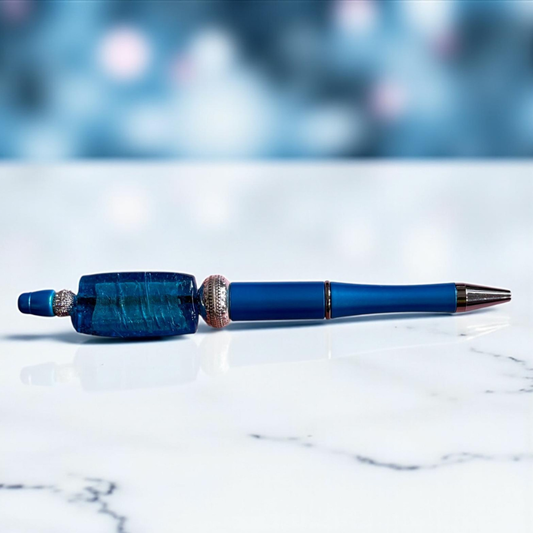 Handmade Turquoise Lampwork Glass Bead Pen - Metal Ballpoint, Artisan Crafted, Unique Gift
