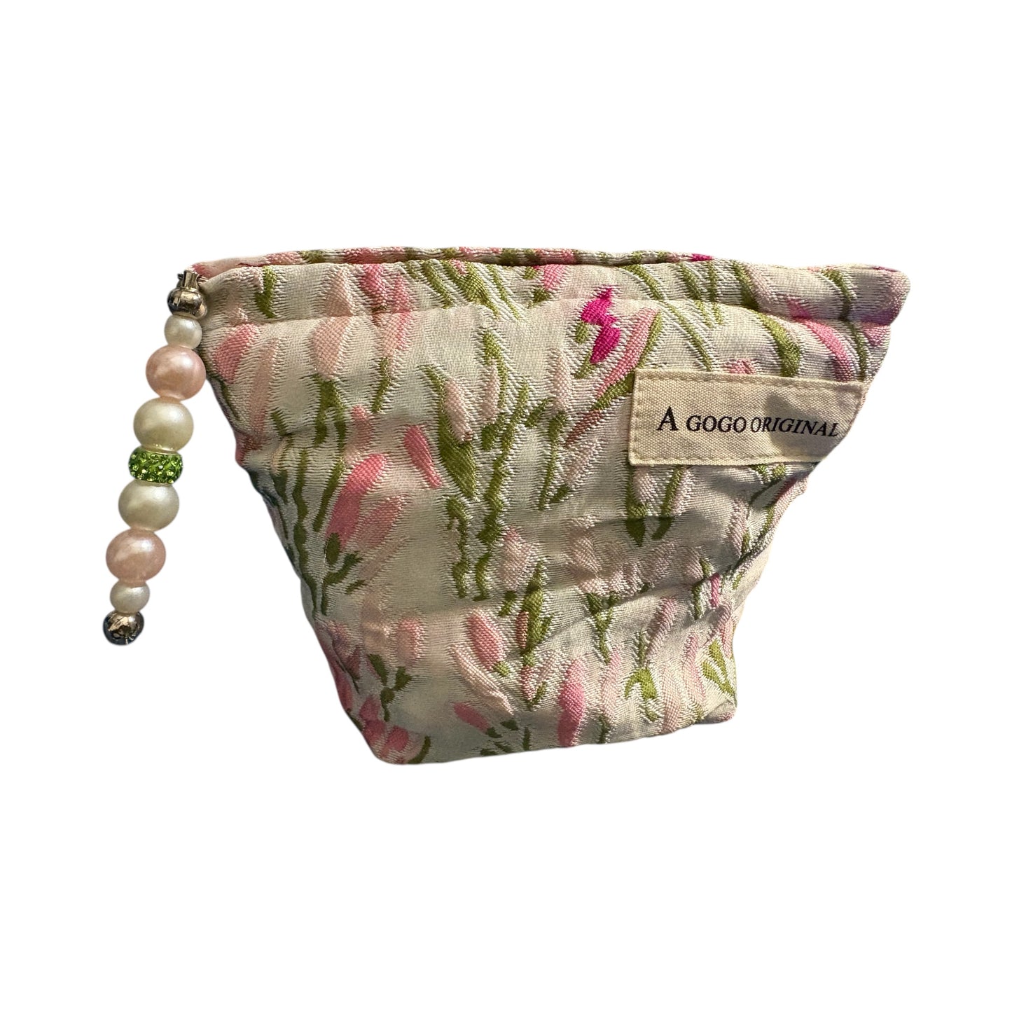 Handmade Pink & Green Jeweled Make Up Bag and Brushes Set