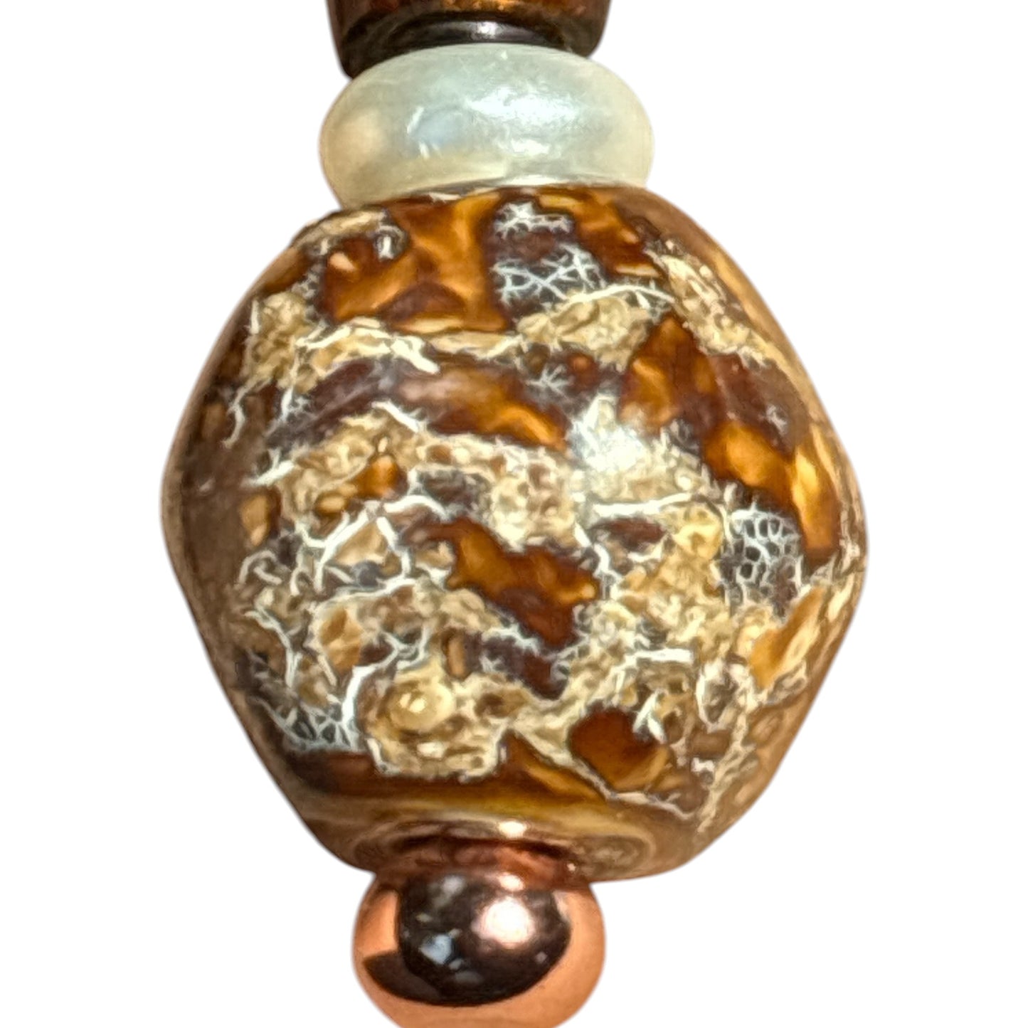Regal Artisan Lampwork Bead Keychain & Bag Charm – Amber, Bronze & Rose Gold