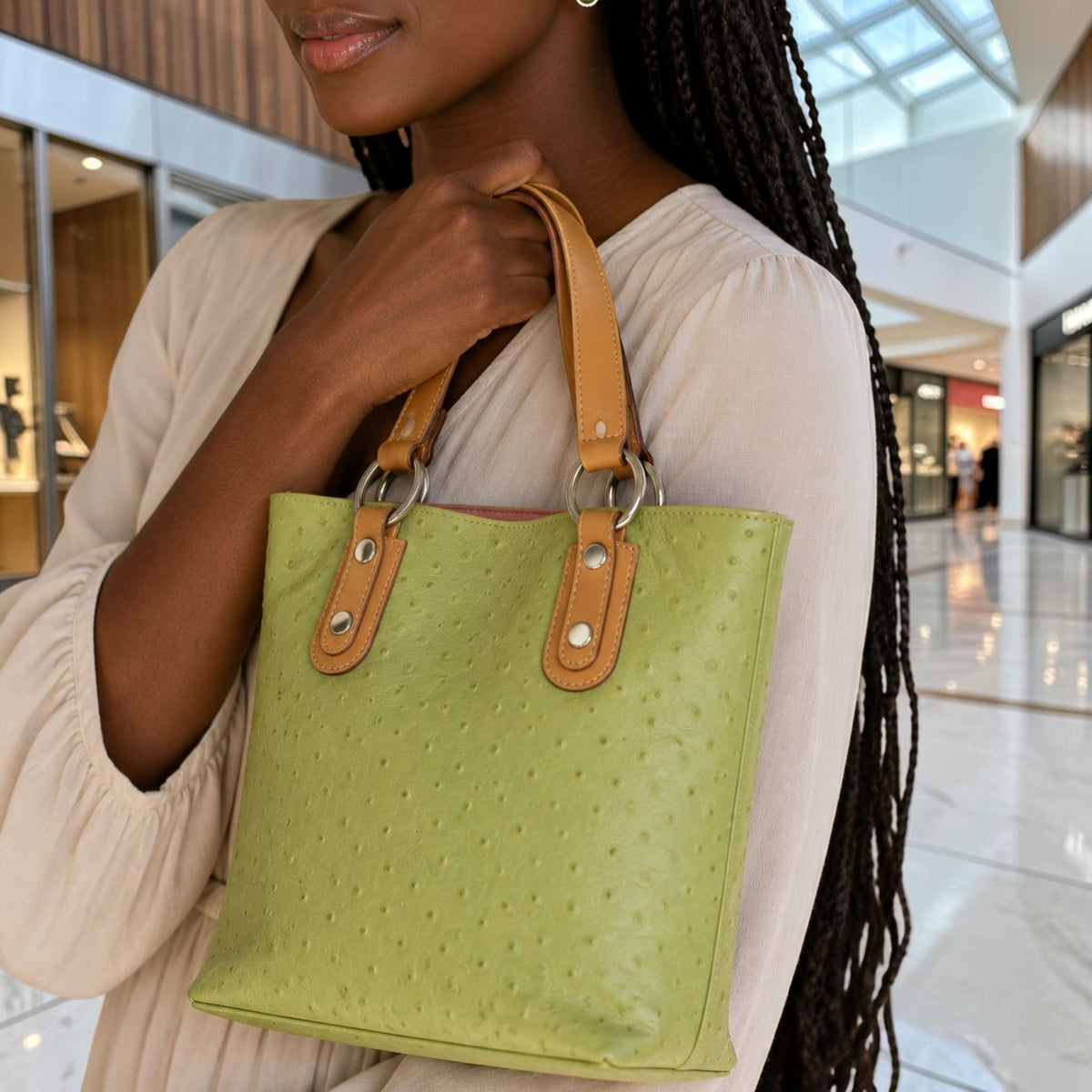 Genuine Leather Green Purse with Pink Lining