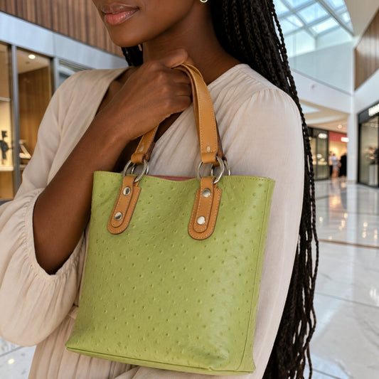 Genuine Leather Green Purse with Pink Lining