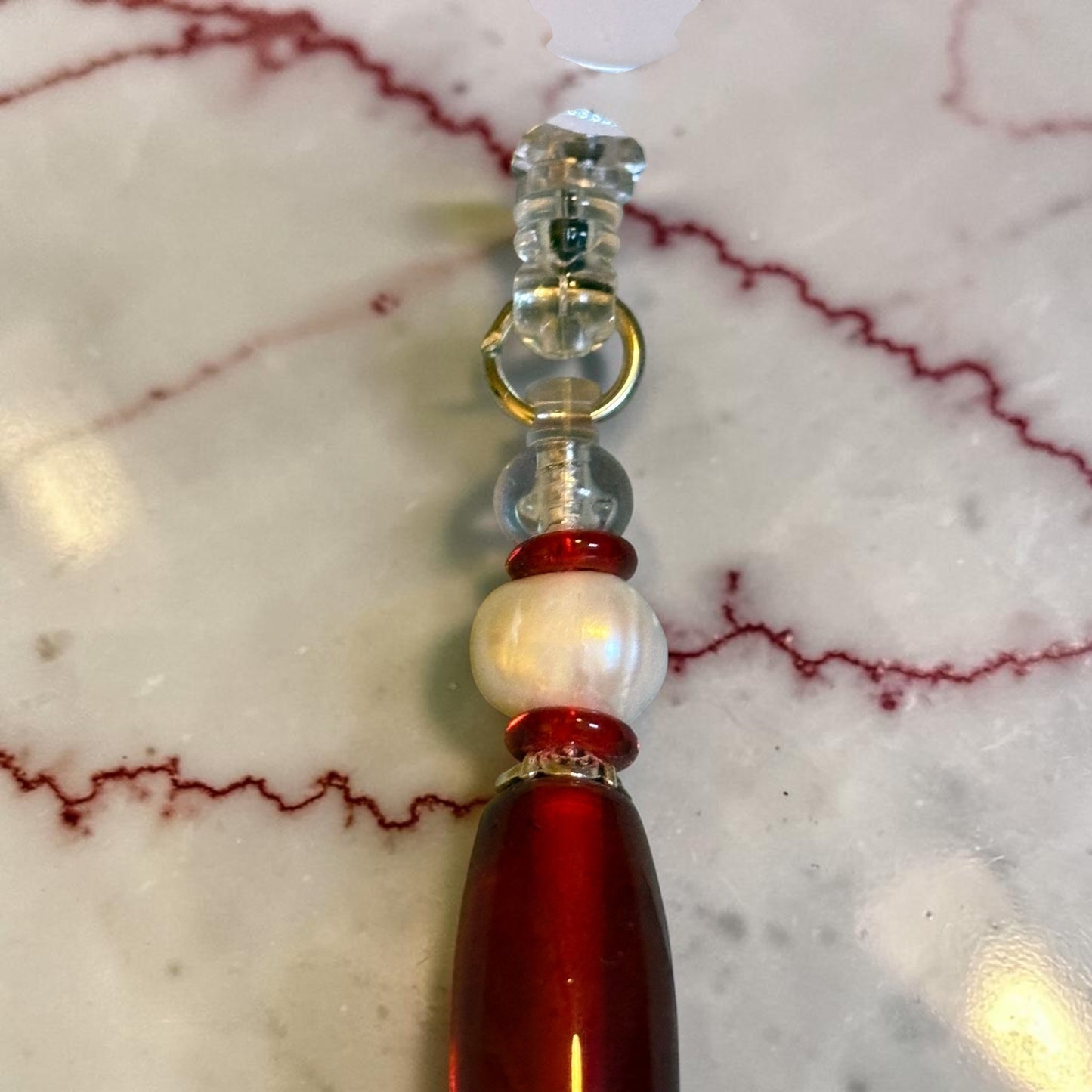 Crimson Cream Glass Beaded Retractable Lanyard ID Holder / Business Executive Gift / Delta Sigma Theta Inspired