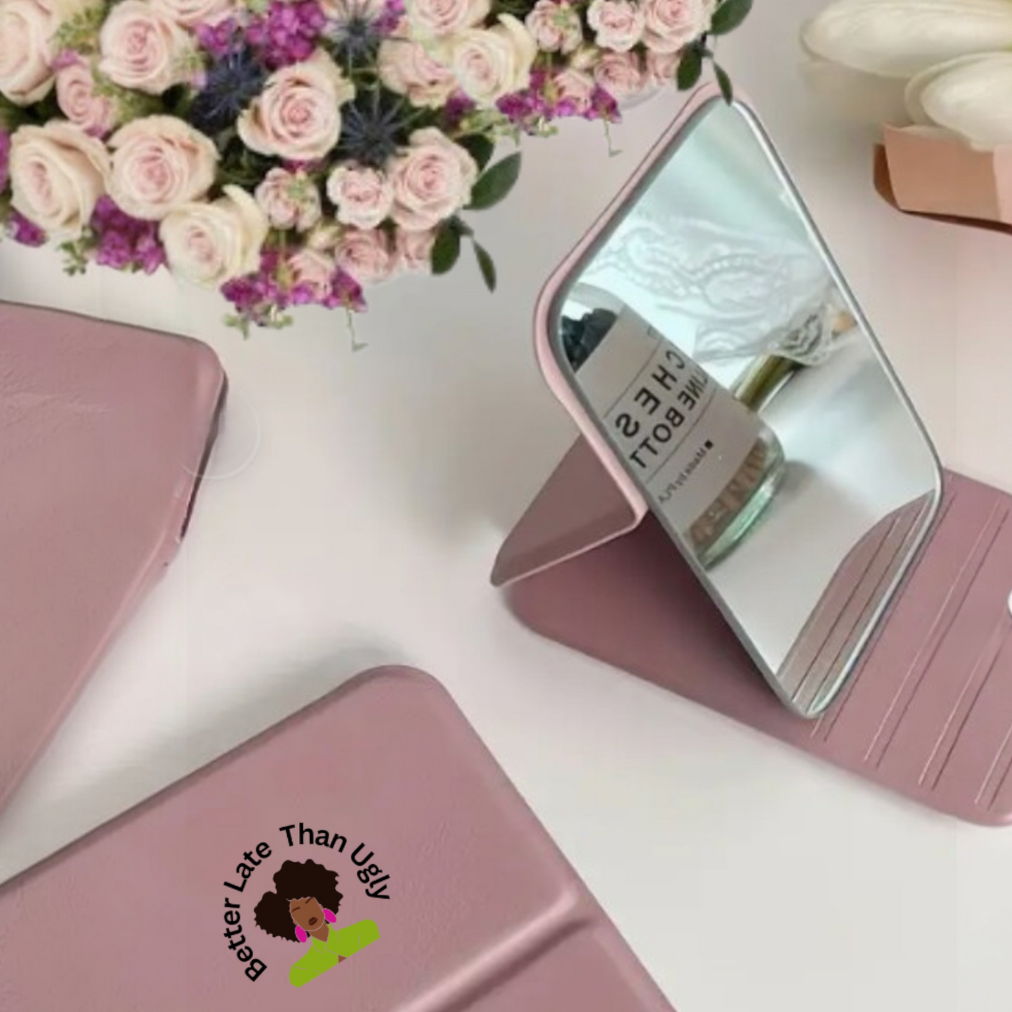 "Better Late than Ugly" Compact Mirror (Pink & Green)
