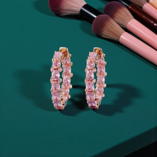 Pink CZ Hoop Earrings