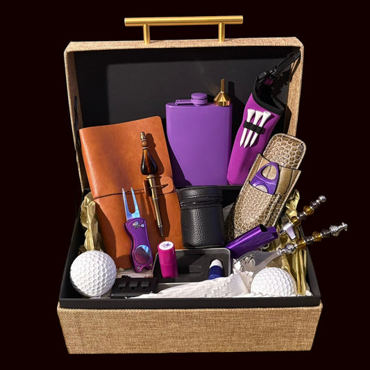 The Grand Omega: Purple and Gold Men's Gift Set Golf Cigar Father's Day