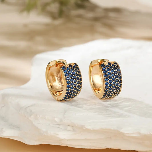 Elegant Gold and Blue Stone Hoop Earrings