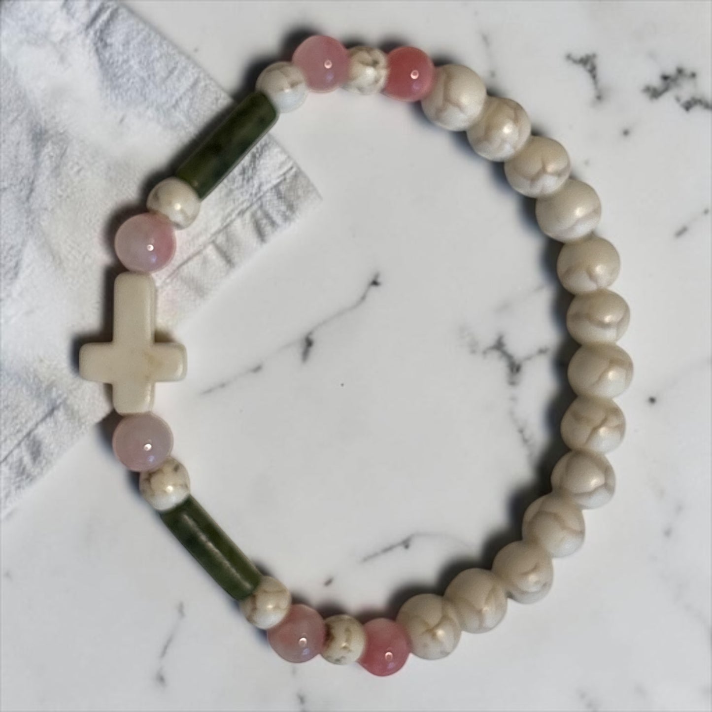 White Turquoise and Pink & Green Jade Bracelet