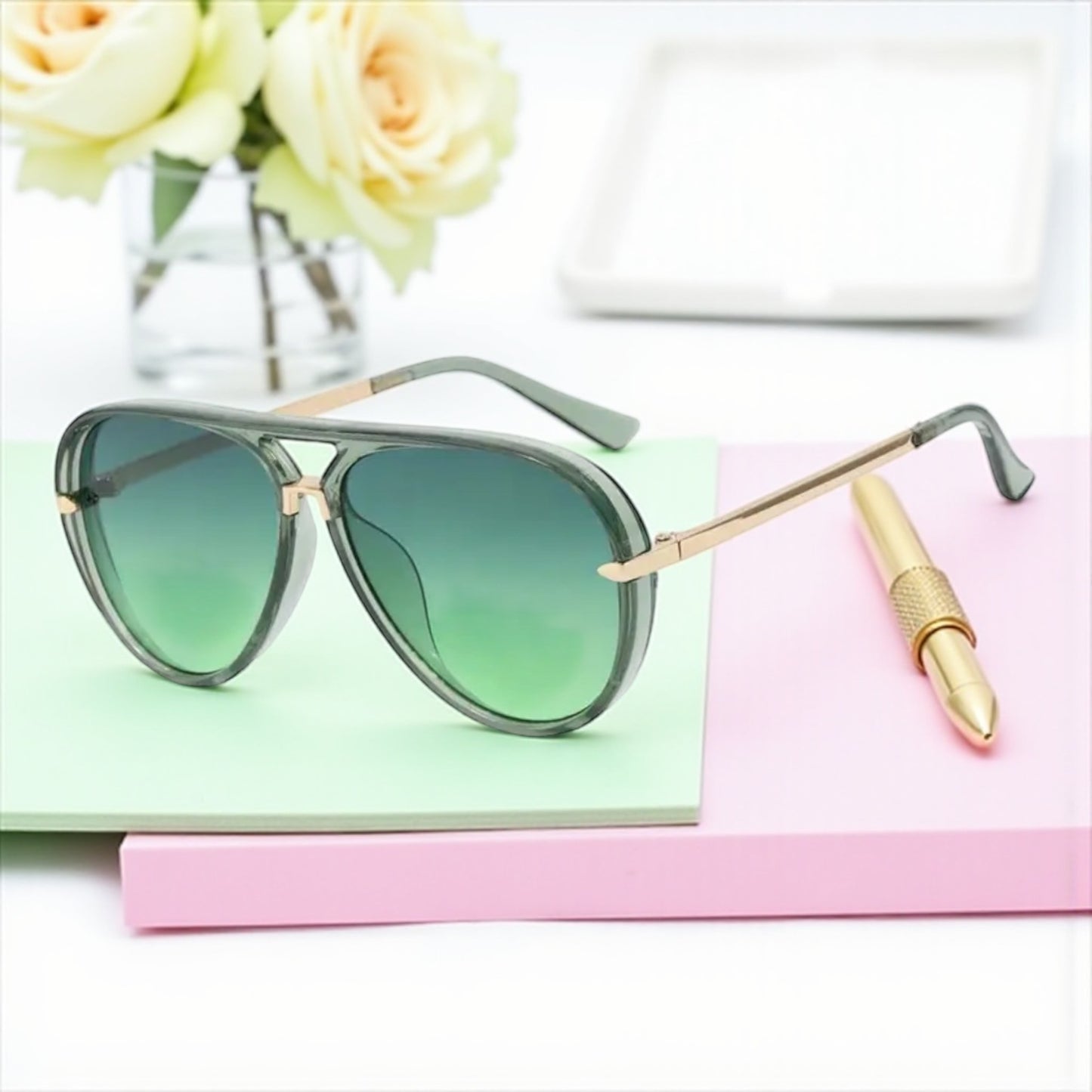 Green Aviator Sunglasses