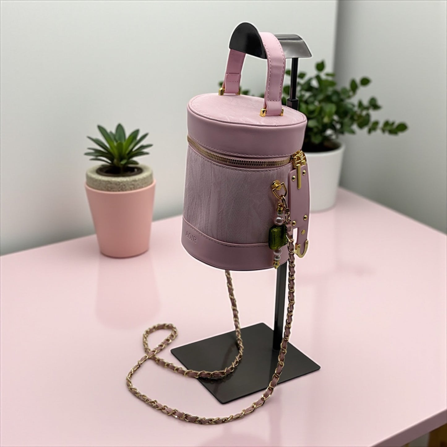 Pink Faux Leather Bucket Purse
