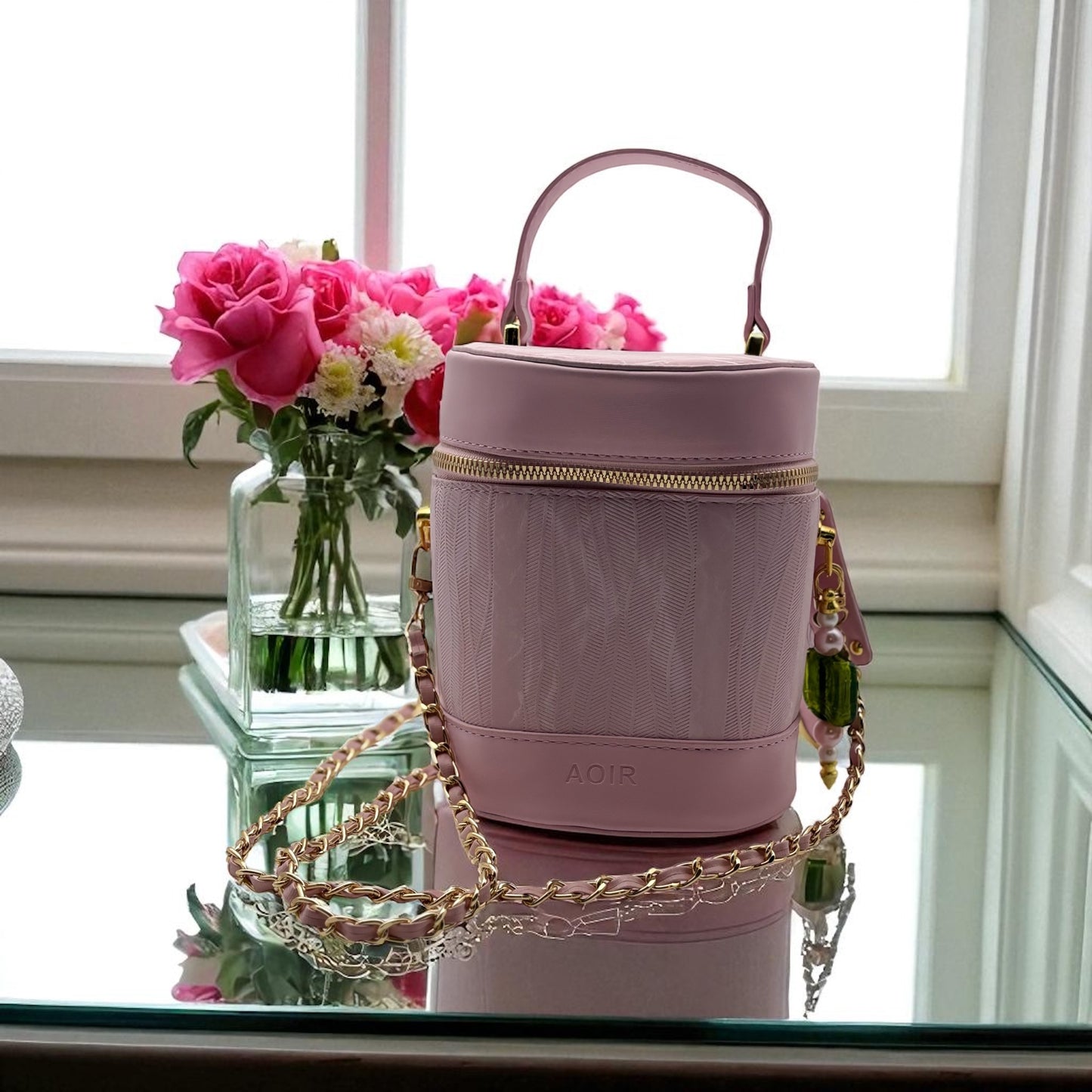 Pink Faux Leather Bucket Purse