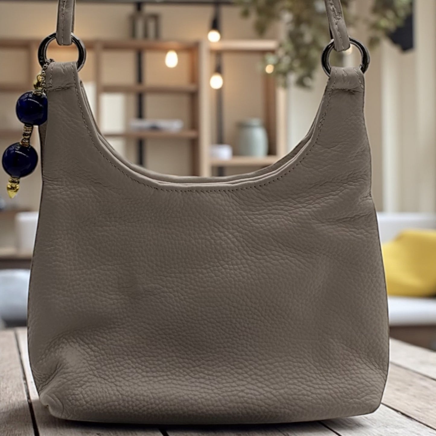 Genuine Leather White Small Purse with Blue Glass Lampwork Beads & Gold Accents