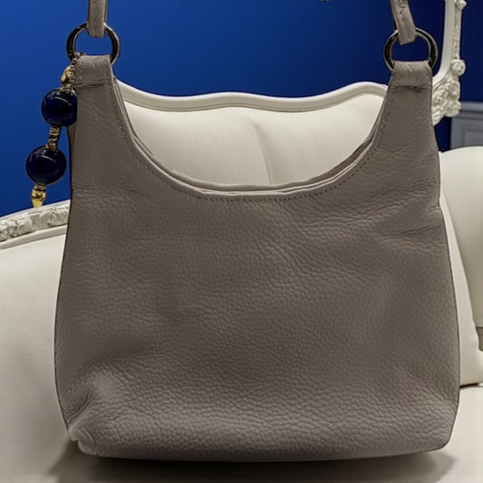 Genuine Leather White Small Purse with Blue Glass Lampwork Beads & Gold Accents