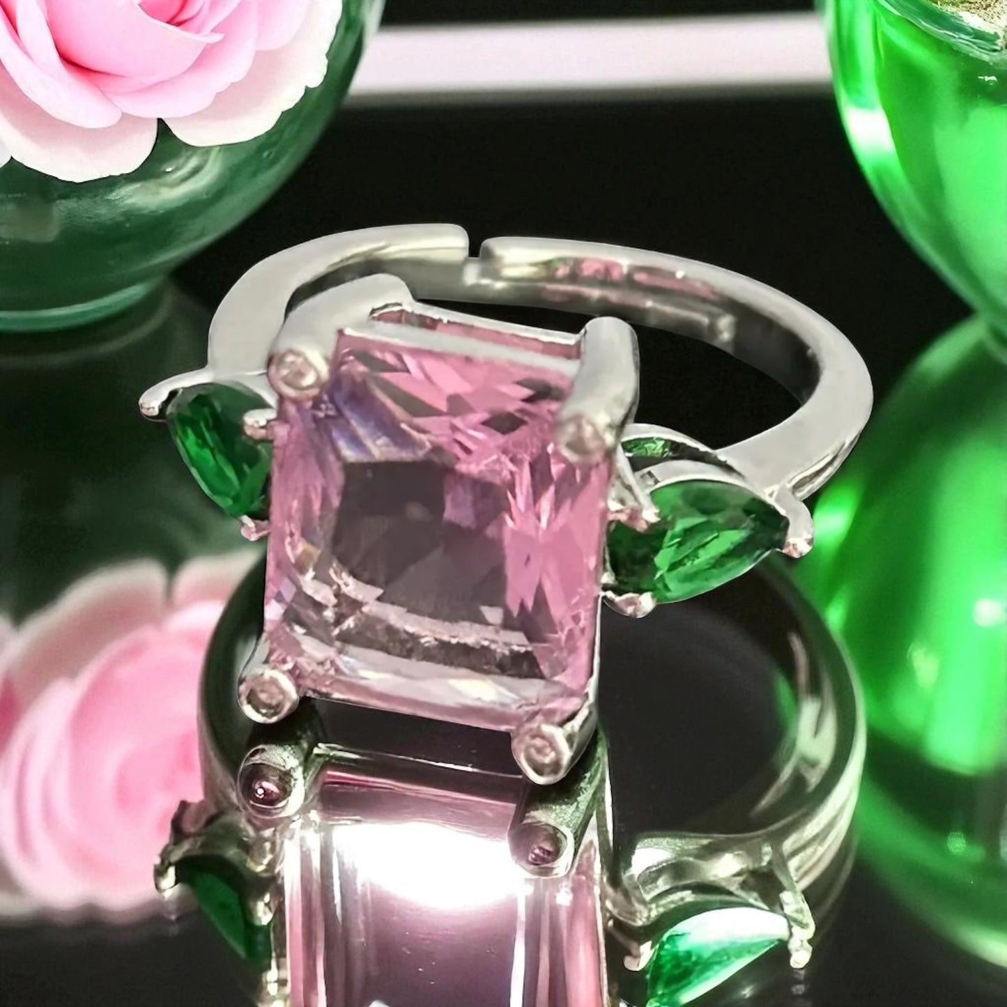 Pink and Green Adjustable Ring