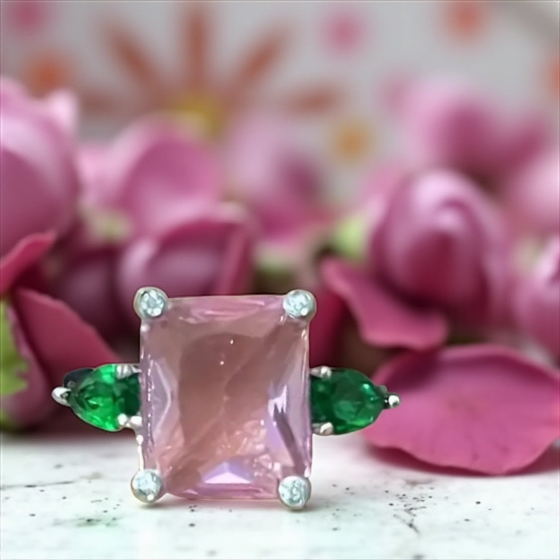 Pink and Green Adjustable Ring