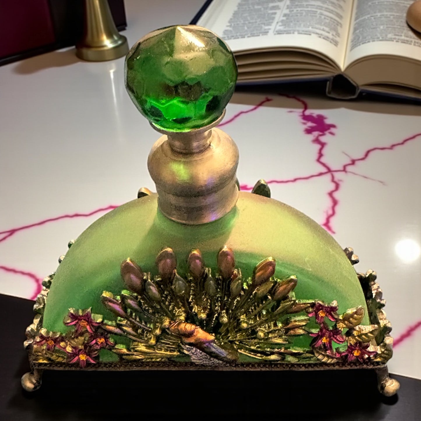 Vintage Green & Pink Perfume Bottle