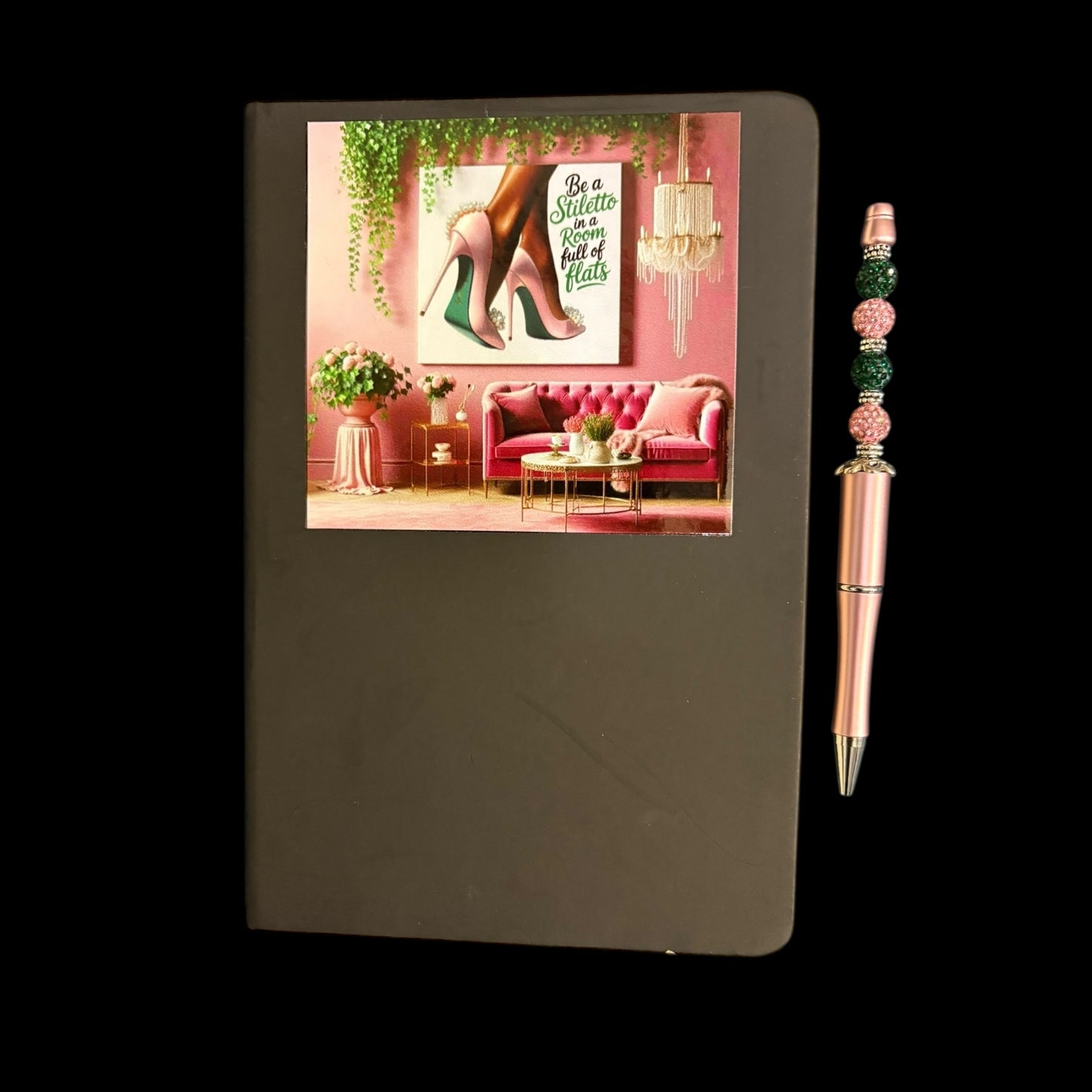 Elegant Pink and Green Pen and Notebook Set
