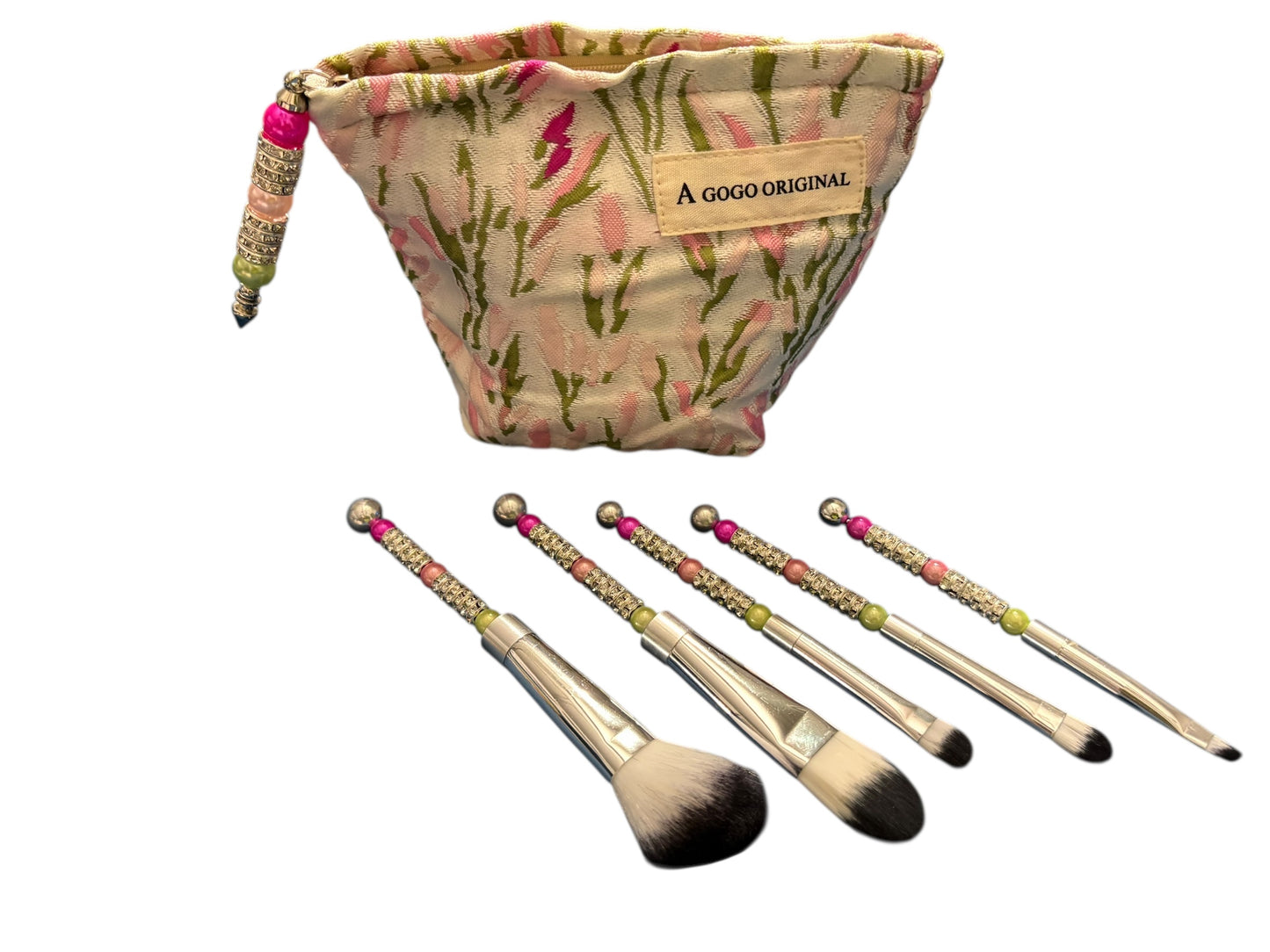 Handmade Jeweled Make Up Bag and Brushes Set