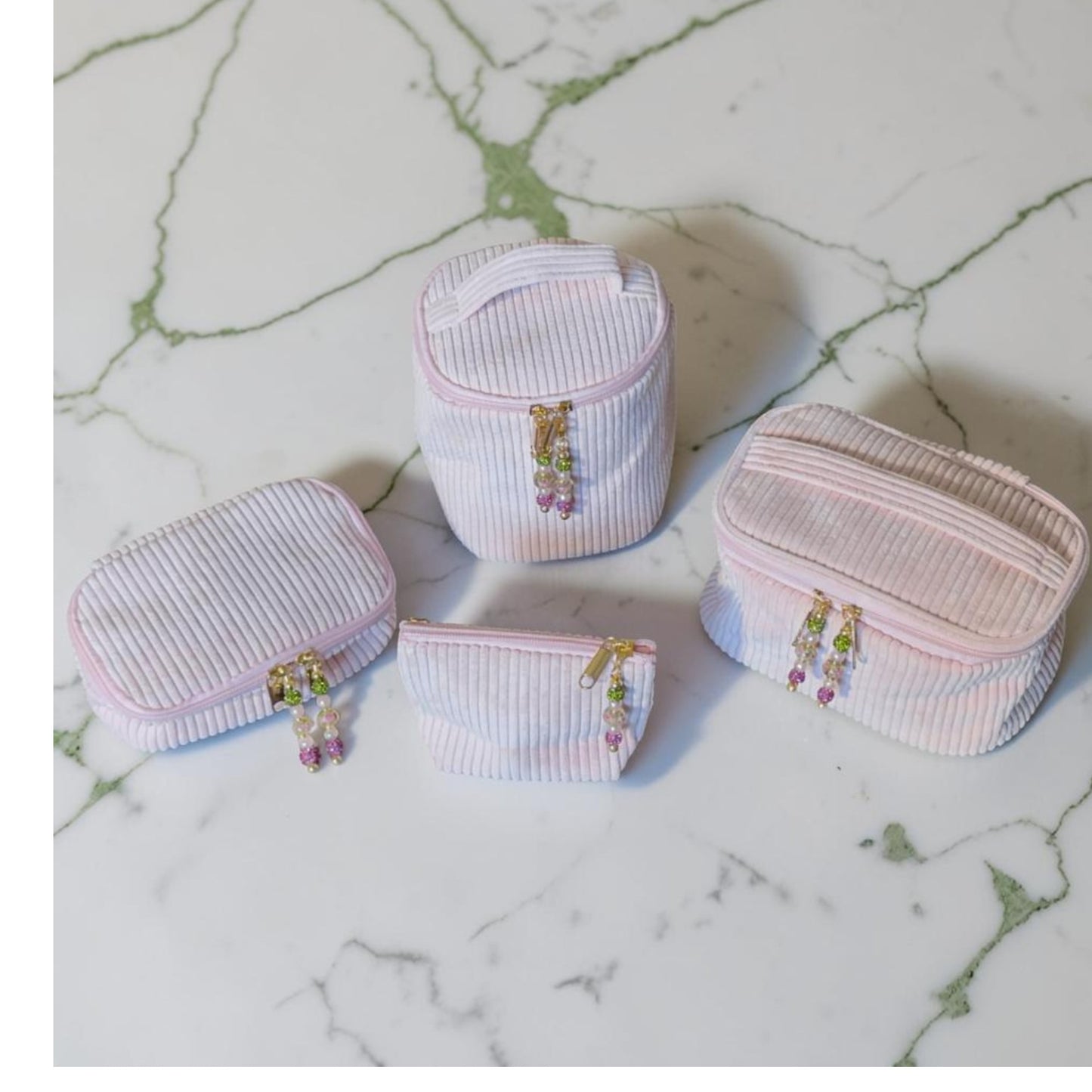 Pink Cosmetic Bag Set, Corduroy Makeup Organizer, Toiletry Travel Case, Skincare Bag, Carry On Organizer, Women's Travel Accessories