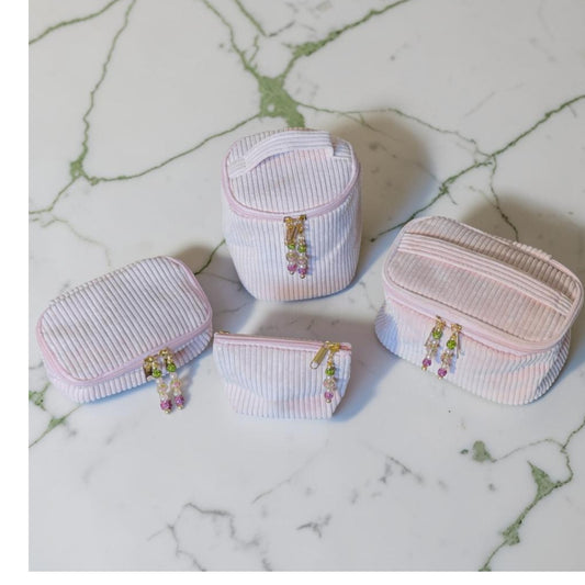 Pink Cosmetic Bag Set, Corduroy Makeup Organizer, Toiletry Travel Case, Skincare Bag, Carry On Organizer, Women's Travel Accessories