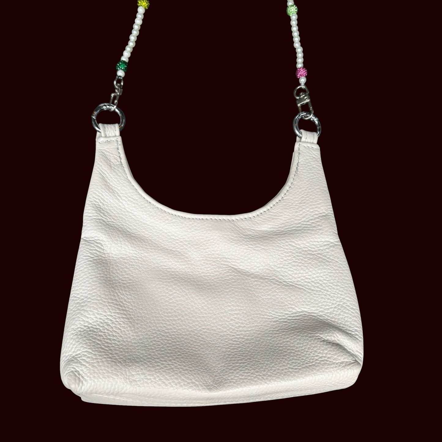White Leather, Beaded Shoulder Bag, Rhinestone Handbag, | AKA Inspired Colors Cross Body
