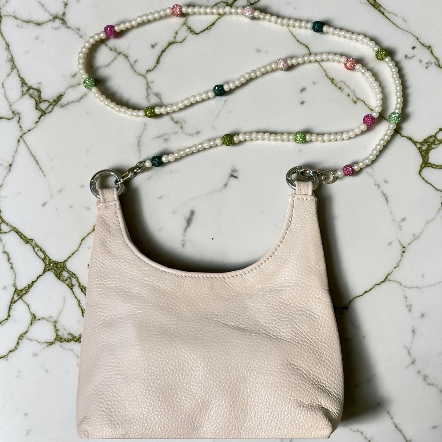 White Leather, Beaded Shoulder Bag, Rhinestone Handbag, | AKA Inspired Colors Cross Body