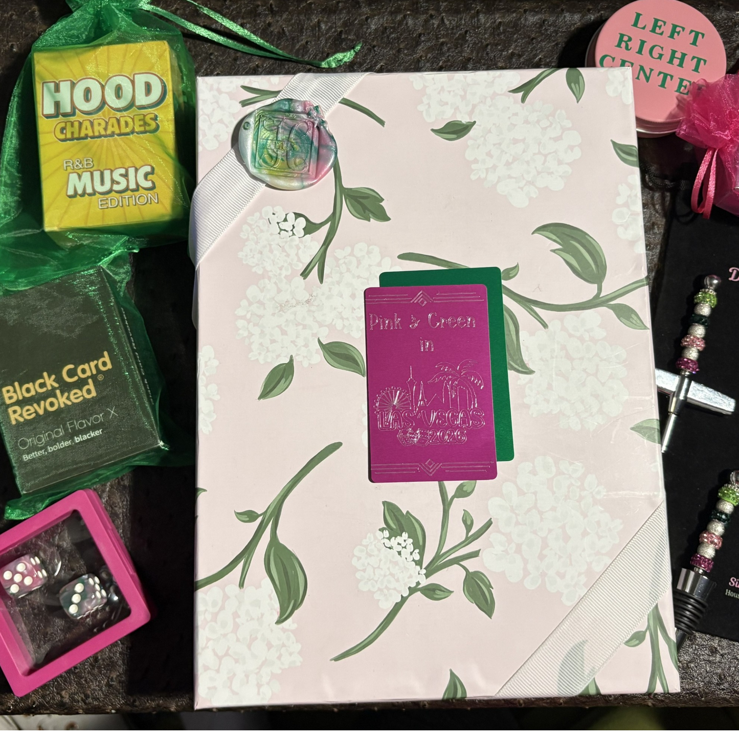 Pink and Green in Las Vegas Game Night Luxury Cardboard Floral Box - One of a kind