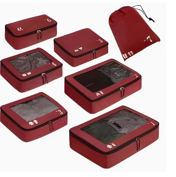 Crimson Seven-Piece Packing/Luggage Organizer Bags
