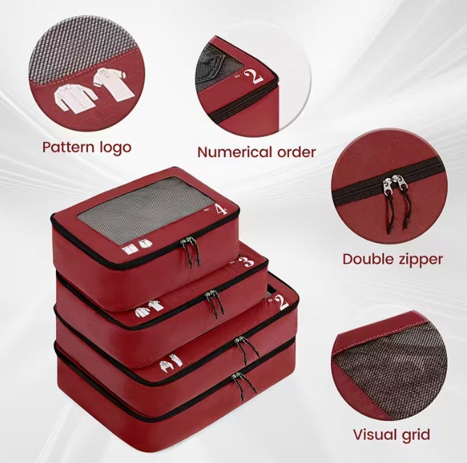Crimson Seven-Piece Packing/Luggage Organizer Bags