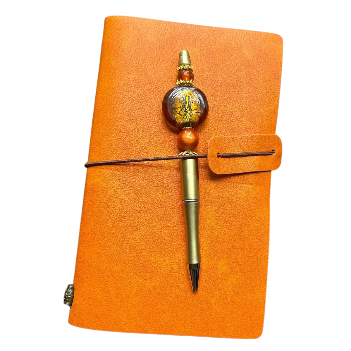 Exquisite Island-Inspired Orange Journal and Lampwork Beaded Pen Gift Set
