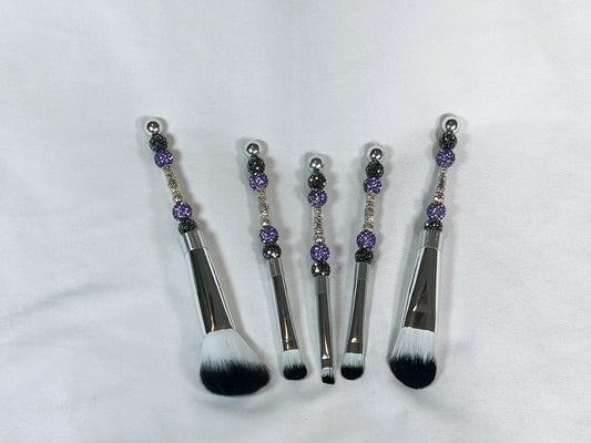 Purple and Black Bejeweled Make Up Brushes