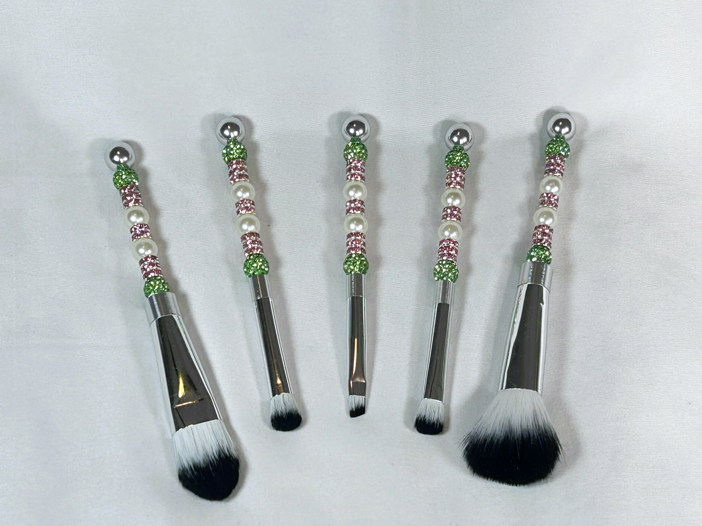 Pink and Green Embellished Make Up Brushes