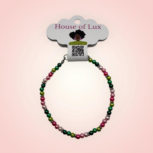 Pearl Ombre Pink and Green Faux Pearl  Bracelet