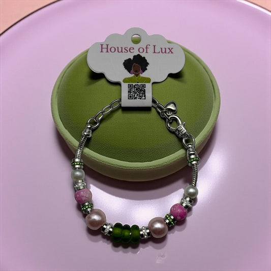Stainless Steel Pink and Green Bracelet